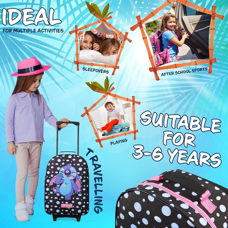 Disney Kids Rolling Luggage 16×11 in, 16‑L Carry‑On Suitcase with Wheels, Foldable Lightweight Travel Bag, Gifts for Kids(Black Stitch) - Image 5
